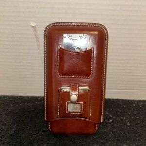 Brown Genuine Leather Cigar Case With Cutter And Refillable Lighter